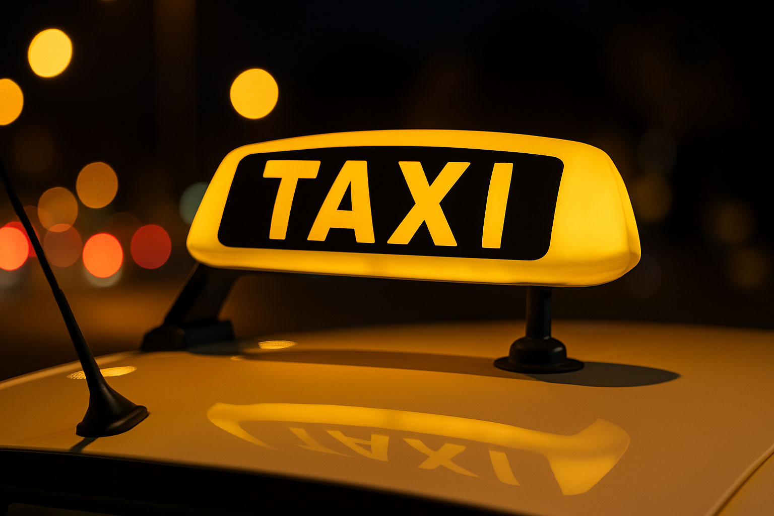 Taxi beleuchtetes Schild bei Nacht
